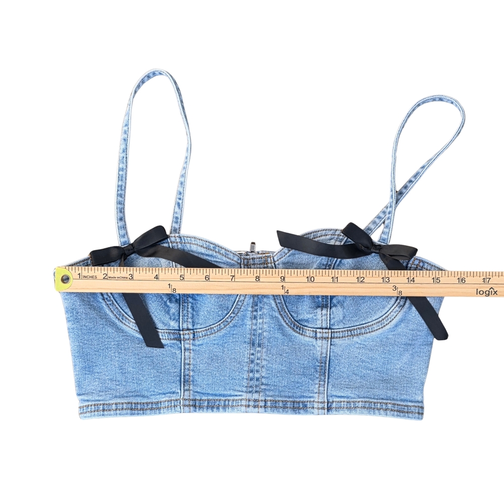 PacSun Denim Bustier Crop Bra Top M Y2K Coquette Bow Corset Style - Picture 11 of 16